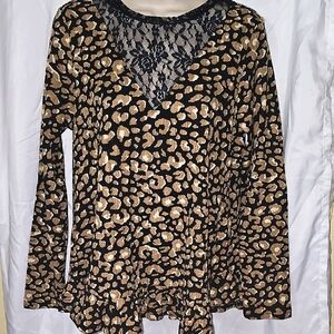 Joy Joy Black and Tan Animal Print Blouse